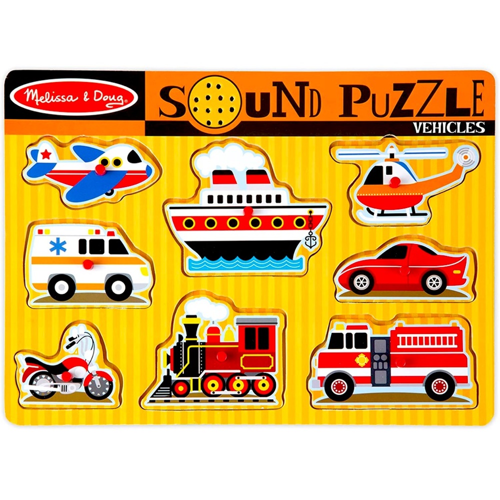 Melissa & Doug Vehicles Wooden Peg Puzzle With Sound Effects (8 pcs)
